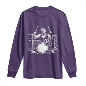 Vintage Abraham Lincoln Playing Drums Graphic Long Sleeve Shirt Abe Musician Patriotic Rockstar Drummer President TS02 Purple Print Your Wear