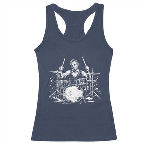 Vintage Abraham Lincoln Playing Drums Graphic Racerback Tank Top Abe Musician Patriotic Rockstar Drummer President TS02 Navy Print Your Wear
