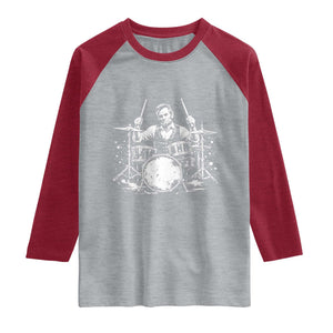 Vintage Abraham Lincoln Playing Drums Graphic Raglan Shirt Abe Musician Patriotic Rockstar Drummer President TS02 Heather Gray Heather Red Print Your Wear