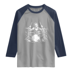 Vintage Abraham Lincoln Playing Drums Graphic Raglan Shirt Abe Musician Patriotic Rockstar Drummer President TS02 Sport Gray Navy Print Your Wear