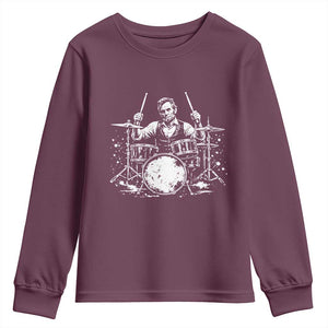 Vintage Abraham Lincoln Playing Drums Graphic Youth Sweatshirt Abe Musician Patriotic Rockstar Drummer President TS02 Maroon Print Your Wear