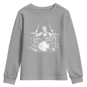 Vintage Abraham Lincoln Playing Drums Graphic Youth Sweatshirt Abe Musician Patriotic Rockstar Drummer President TS02 Sport Gray Print Your Wear