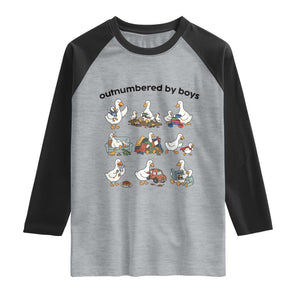 Outnumbered By Boys Funny Goose Mom Life Raglan Shirt Chaos Coordinator Motherhood Mothers Day Gag Gift TS02 Heather Gray Black Print Your Wear
