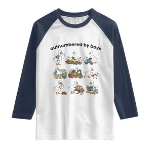 Outnumbered By Boys Funny Goose Mom Life Raglan Shirt Chaos Coordinator Motherhood Mothers Day Gag Gift TS02 White Navy Print Your Wear