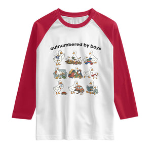 Outnumbered By Boys Funny Goose Mom Life Raglan Shirt Chaos Coordinator Motherhood Mothers Day Gag Gift TS02 White Red Print Your Wear