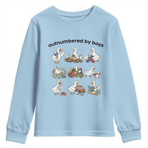 Outnumbered By Boys Funny Goose Mom Life Youth Sweatshirt Chaos Coordinator Motherhood Mothers Day Gag Gift TS02 Light Blue Print Your Wear
