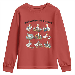 Outnumbered By Boys Funny Goose Mom Life Youth Sweatshirt Chaos Coordinator Motherhood Mothers Day Gag Gift TS02 Red Print Your Wear