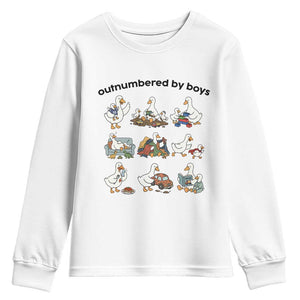 Outnumbered By Boys Funny Goose Mom Life Youth Sweatshirt Chaos Coordinator Motherhood Mothers Day Gag Gift TS02 White Print Your Wear