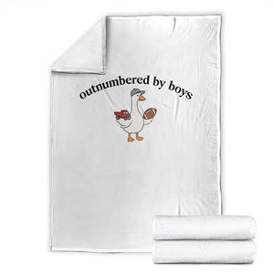 Outnumbered By Boys Cute Goose Sporty Mom Throw Blanket Football and Truck Motherhood Mothers Day Gag Gift TS02 White Print Your Wear