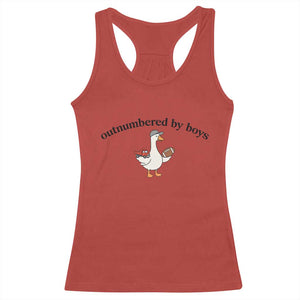 Outnumbered By Boys Cute Goose Sporty Mom Racerback Tank Top Football and Truck Motherhood Mothers Day Gag Gift TS02 Red Print Your Wear