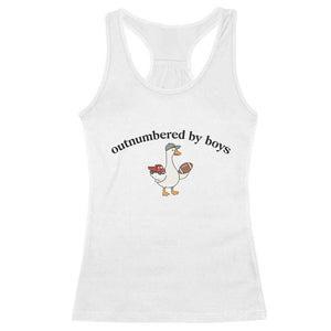 Outnumbered By Boys Cute Goose Sporty Mom Racerback Tank Top Football and Truck Motherhood Mothers Day Gag Gift TS02 White Print Your Wear
