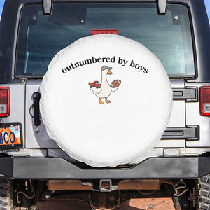 Outnumbered By Boys Cute Goose Sporty Mom Spare Tire Cover Football and Truck Motherhood Mothers Day Gag Gift TS02 No hole White Print Your Wear