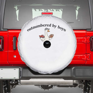Outnumbered By Boys Cute Goose Sporty Mom Spare Tire Cover Football and Truck Motherhood Mothers Day Gag Gift TS02 White Print Your Wear