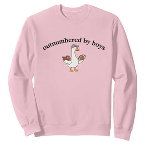 Outnumbered By Boys Cute Goose Sporty Mom Sweatshirt Football and Truck Motherhood Mothers Day Gag Gift TS02 Light Pink Print Your Wear