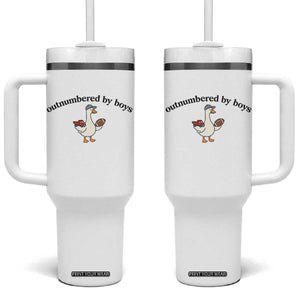 Outnumbered By Boys Cute Goose Sporty Mom Tumbler With Handle Football and Truck Motherhood Mothers Day Gag Gift TS02 One Size: 40 oz White Print Your Wear