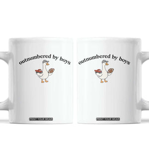 Outnumbered By Boys Cute Goose Sporty Mom Coffee Mug Football and Truck Motherhood Mothers Day Gag Gift TS02 White Print Your Wear