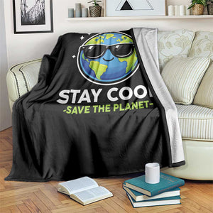 Stay Cool Save The Planet Eco-Friendly Earth Day Throw Blanket Cute Cartoon Globe with Sunglasses for Environmental Awareness TS02 Print Your Wear
