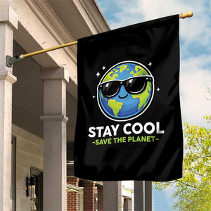 Stay Cool Save The Planet Eco-Friendly Earth Day Garden Flag Cute Cartoon Globe with Sunglasses for Environmental Awareness TS02 Print Your Wear