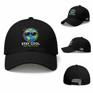 Stay Cool Save The Planet Eco-Friendly Earth Day Baseball Cap Cute Cartoon Globe with Sunglasses for Environmental Awareness TS02 Baseball Cap Universal Fit Black Print Your Wear