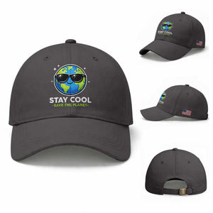 Stay Cool Save The Planet Eco-Friendly Earth Day Baseball Cap Cute Cartoon Globe with Sunglasses for Environmental Awareness TS02 Baseball Cap Universal Fit Dark Gray Print Your Wear