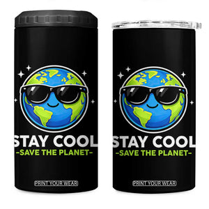 Stay Cool Save The Planet Eco-Friendly Earth Day 4 in 1 Can Cooler Tumbler Cute Cartoon Globe with Sunglasses for Environmental Awareness TS02 One Size: 16 oz Black Print Your Wear