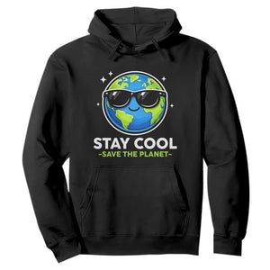 Stay Cool Save The Planet Eco-Friendly Earth Day Hoodie Cute Cartoon Globe with Sunglasses for Environmental Awareness TS02 Black Print Your Wear