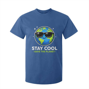 Stay Cool Save The Planet Eco-Friendly Earth Day T Shirt For Kid Cute Cartoon Globe with Sunglasses for Environmental Awareness TS02 Royal Blue Print Your Wear