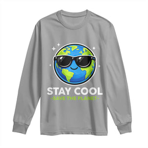 Stay Cool Save The Planet Eco-Friendly Earth Day Long Sleeve Shirt Cute Cartoon Globe with Sunglasses for Environmental Awareness TS02 Sport Gray Print Your Wear
