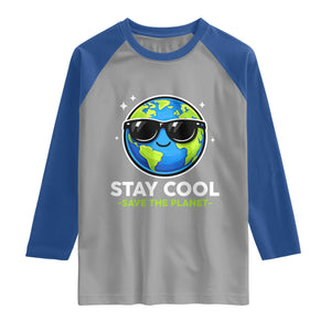 Stay Cool Save The Planet Eco-Friendly Earth Day Raglan Shirt Cute Cartoon Globe with Sunglasses for Environmental Awareness TS02 Sport Gray Royal Print Your Wear