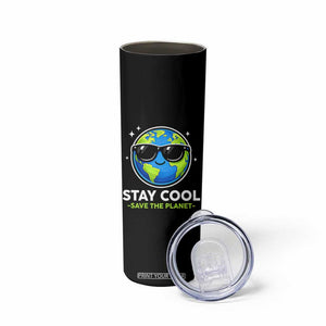 Stay Cool Save The Planet Eco-Friendly Earth Day Skinny Tumbler Cute Cartoon Globe with Sunglasses for Environmental Awareness TS02 Print Your Wear