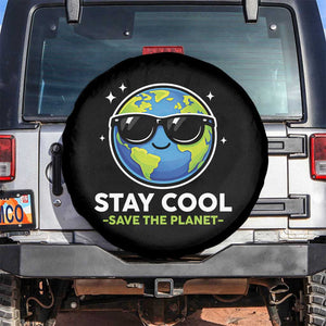 Stay Cool Save The Planet Eco-Friendly Earth Day Spare Tire Cover Cute Cartoon Globe with Sunglasses for Environmental Awareness TS02 No hole Black Print Your Wear