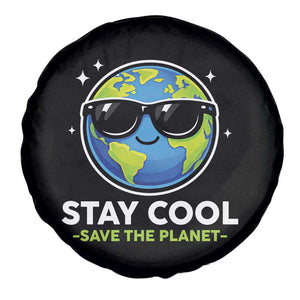 Stay Cool Save The Planet Eco-Friendly Earth Day Spare Tire Cover Cute Cartoon Globe with Sunglasses for Environmental Awareness TS02 Print Your Wear