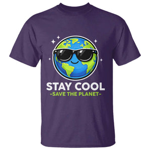 Stay Cool Save The Planet Eco-Friendly Earth Day T Shirt Cute Cartoon Globe with Sunglasses for Environmental Awareness TS02 Purple Print Your Wear