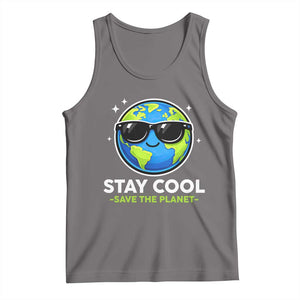 Stay Cool Save The Planet Eco-Friendly Earth Day Tank Top Cute Cartoon Globe with Sunglasses for Environmental Awareness TS02 Deep Heather Print Your Wear