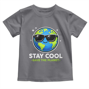 Stay Cool Save The Planet Eco-Friendly Earth Day Toddler T Shirt Cute Cartoon Globe with Sunglasses for Environmental Awareness TS02 Charcoal Print Your Wear