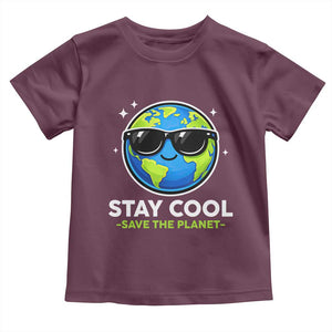 Stay Cool Save The Planet Eco-Friendly Earth Day Toddler T Shirt Cute Cartoon Globe with Sunglasses for Environmental Awareness TS02 Maroon Print Your Wear