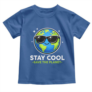 Stay Cool Save The Planet Eco-Friendly Earth Day Toddler T Shirt Cute Cartoon Globe with Sunglasses for Environmental Awareness TS02 Royal Blue Print Your Wear