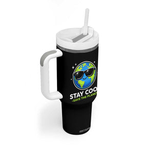 Stay Cool Save The Planet Eco-Friendly Earth Day Tumbler With Handle Cute Cartoon Globe with Sunglasses for Environmental Awareness TS02 Print Your Wear