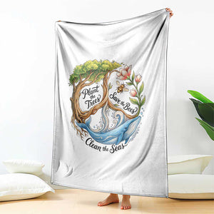 Plant The Trees Save The Bees Clean The Seas Throw Blanket Vintage Peace Sign Aesthetic Nature Lover Ocean Conservation TS02 Print Your Wear