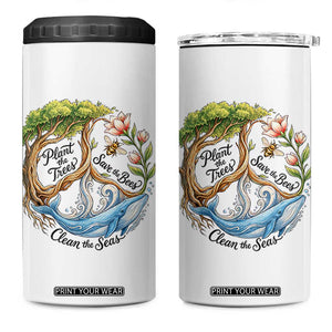 Plant The Trees Save The Bees Clean The Seas 4 in 1 Can Cooler Tumbler Vintage Peace Sign Aesthetic Nature Lover Ocean Conservation TS02 One Size: 16 oz White Print Your Wear