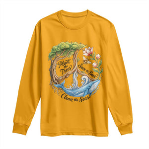 Plant The Trees Save The Bees Clean The Seas Long Sleeve Shirt Vintage Peace Sign Aesthetic Nature Lover Ocean Conservation TS02 Gold Print Your Wear