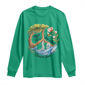 Plant The Trees Save The Bees Clean The Seas Long Sleeve Shirt Vintage Peace Sign Aesthetic Nature Lover Ocean Conservation TS02 Irish Green Print Your Wear