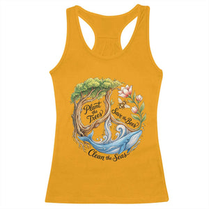 Plant The Trees Save The Bees Clean The Seas Racerback Tank Top Vintage Peace Sign Aesthetic Nature Lover Ocean Conservation TS02 Gold Print Your Wear