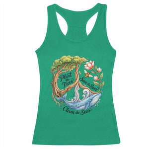 Plant The Trees Save The Bees Clean The Seas Racerback Tank Top Vintage Peace Sign Aesthetic Nature Lover Ocean Conservation TS02 Irish Green Print Your Wear