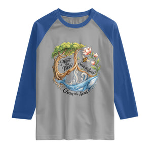 Plant The Trees Save The Bees Clean The Seas Raglan Shirt Vintage Peace Sign Aesthetic Nature Lover Ocean Conservation TS02 Sport Gray Royal Print Your Wear