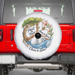 Plant The Trees Save The Bees Clean The Seas Spare Tire Cover Vintage Peace Sign Aesthetic Nature Lover Ocean Conservation TS02 White Print Your Wear