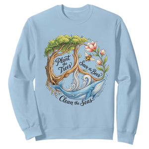 Plant The Trees Save The Bees Clean The Seas Sweatshirt Vintage Peace Sign Aesthetic Nature Lover Ocean Conservation TS02 Light Blue Print Your Wear