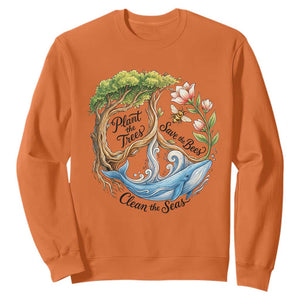 Plant The Trees Save The Bees Clean The Seas Sweatshirt Vintage Peace Sign Aesthetic Nature Lover Ocean Conservation TS02 Orange Print Your Wear