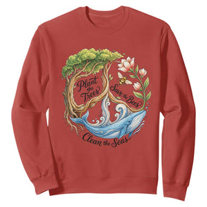 Plant The Trees Save The Bees Clean The Seas Sweatshirt Vintage Peace Sign Aesthetic Nature Lover Ocean Conservation TS02 Red Print Your Wear