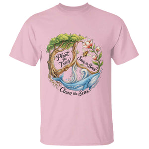 Plant The Trees Save The Bees Clean The Seas T Shirt Vintage Peace Sign Aesthetic Nature Lover Ocean Conservation TS02 Light Pink Print Your Wear